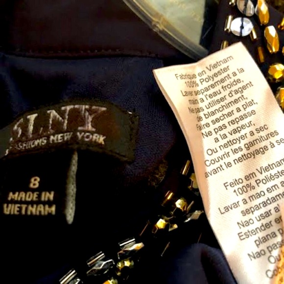 NWT SLNY Jewel Embellished Halter Mini Formal Dress in Navy Chiffon SZ 8 - Picture 8 of 8